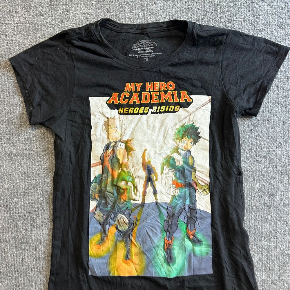 My Hero Academia T-Shirt Womens Size M Black Heroes Rising Graphic Anime Cotton